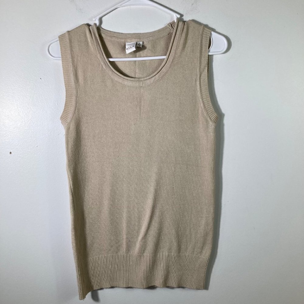 Womens Vila Milano Knit Pullover Sweater Vest Tank Top Neutral Tan S Very Soft